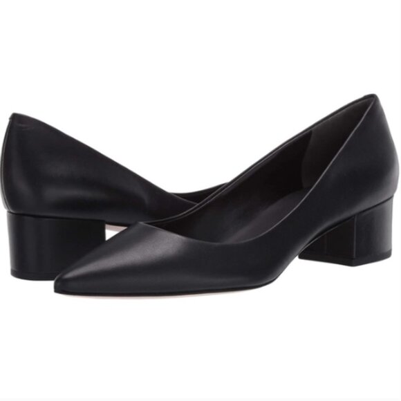 Via Spiga Guervie Black Leather Block Heel Pointed Toe Pumps Shoes Sz 8.5 #177H - Picture 1 of 9